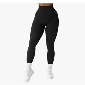 Amazon Women Ribbed Seamless Leggings High Waisted Size Large